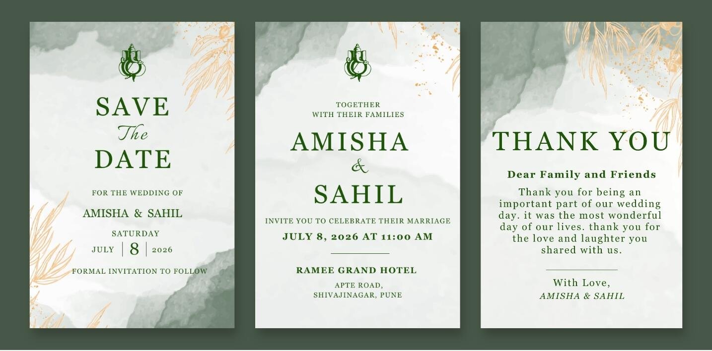 A suite featuring a bold green color palette and a textured, abstract background.