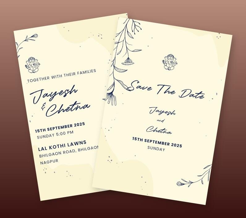 Greenery wedding invitation card set featuring simple green leaves and a clean, fresh design.