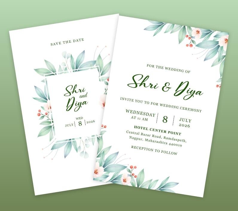 A design with a minimalist aesthetic and soft mint green leaf illustrations.