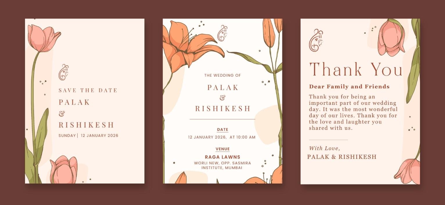 Elegant wedding invitation card with eucalyptus leaves, pink florals, and a serene turquoise watercolor backdrop.