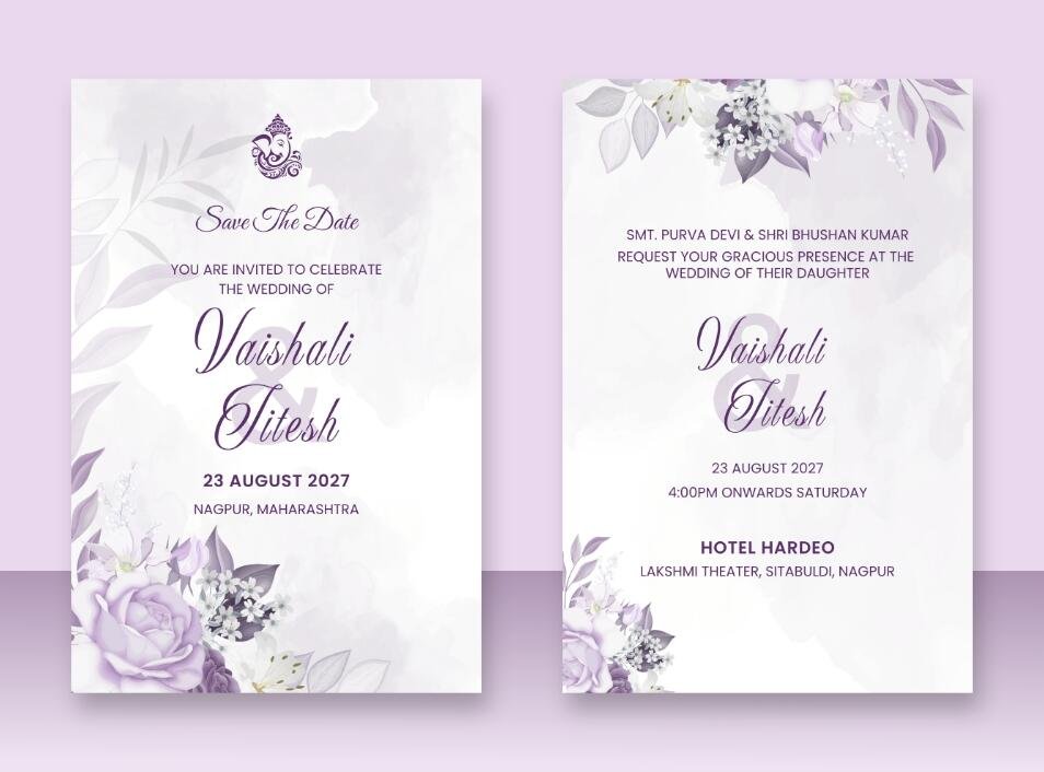 A design featuring delicate purple flowers and leafy patterns on a light background.